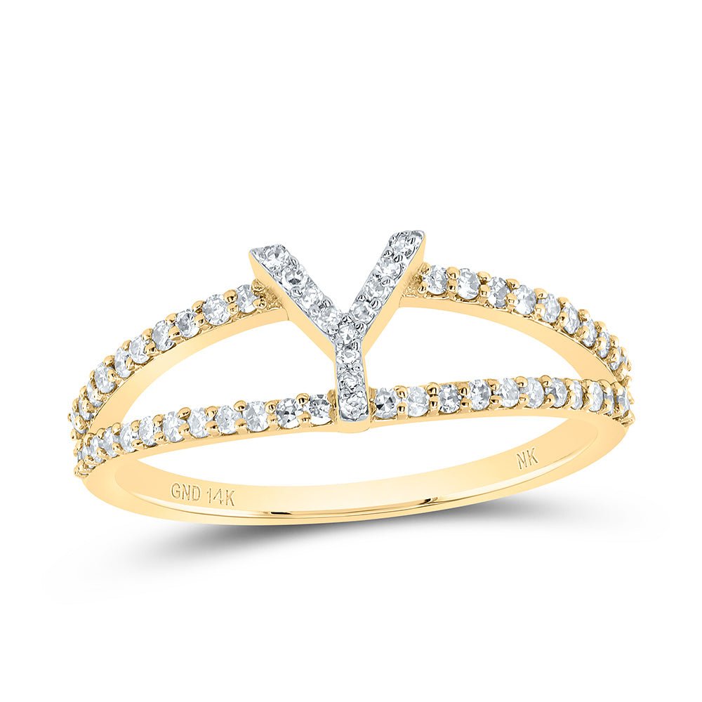 14K Yellow Gold Diamond Gift Initial "Y" Women's Ring 1/4 Cttw - Splendid Jewellery