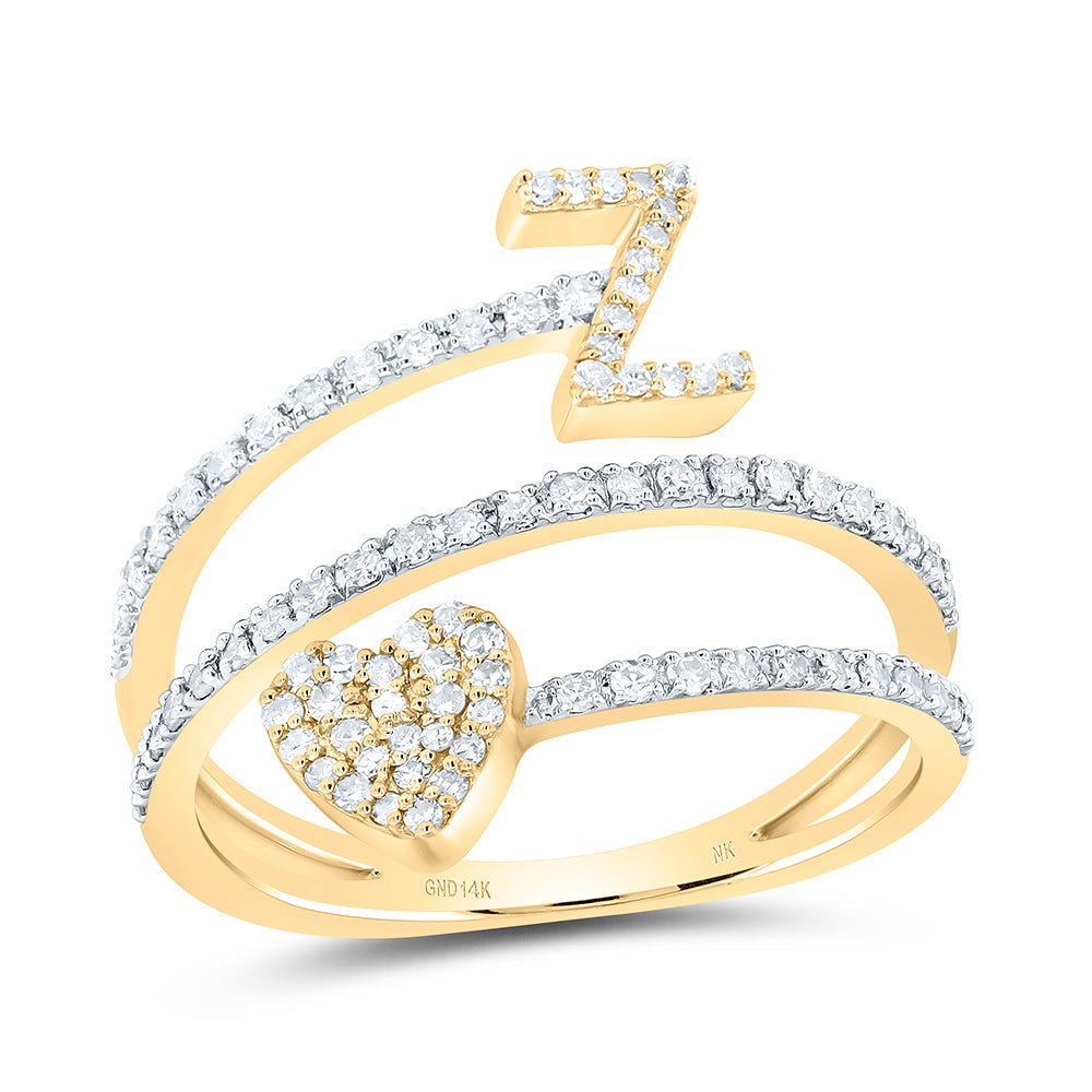 14K Yellow Gold Diamond Gift Initial "Z" Heart Women's Ring 3/8 Cttw - Splendid Jewellery