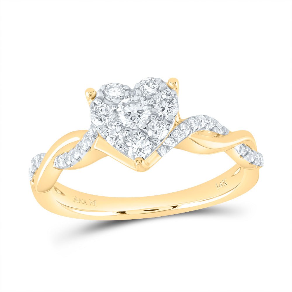 14K Yellow Gold Diamond Heart Fashion Bridal Ring 1/2 Cttw - Splendid Jewellery