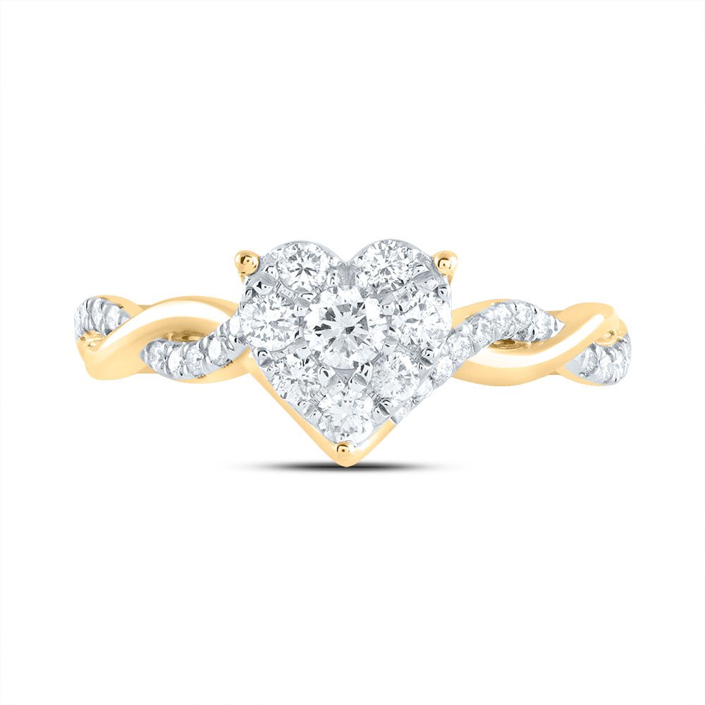 14K Yellow Gold Diamond Heart Fashion Bridal Ring 1/2 Cttw - Splendid Jewellery