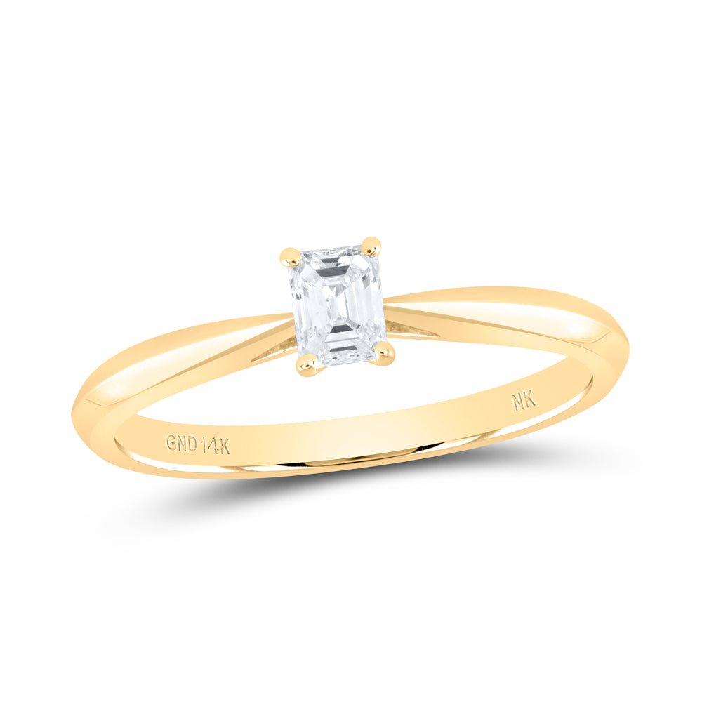 14K Yellow Gold Diamond I1 Ij Emerlad Solitaire Ring 1/4 Cttw - Splendid Jewellery