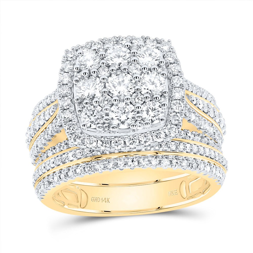 14K Yellow Gold Diamond Nke Cushion Single Halo Bridal Set 1 7/8 Cttw - Splendid Jewellery
