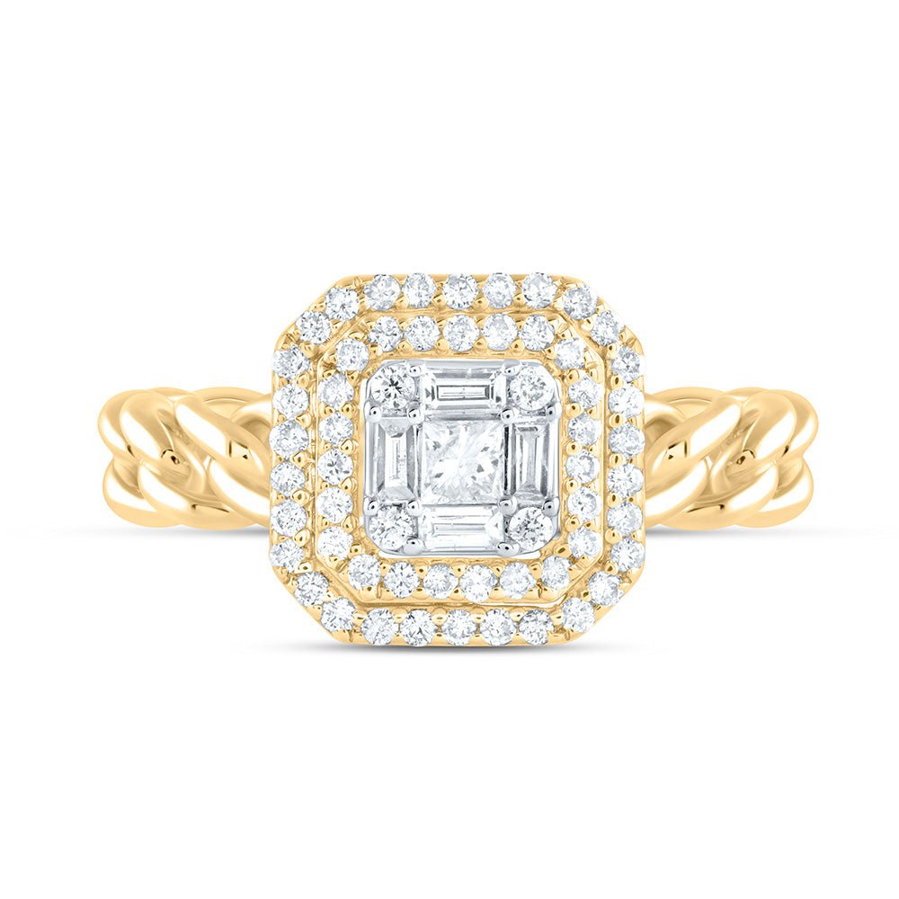 14K Yellow Gold Diamond Octagon Designer Ring 1/2 Cttw - Splendid Jewellery