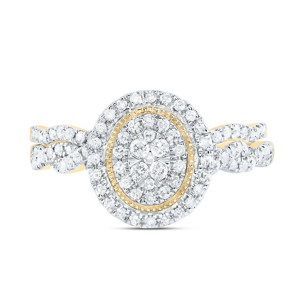 14K Yellow Gold Diamond Oval Double Halo Bridal Set 1/2 Cttw - Splendid Jewellery