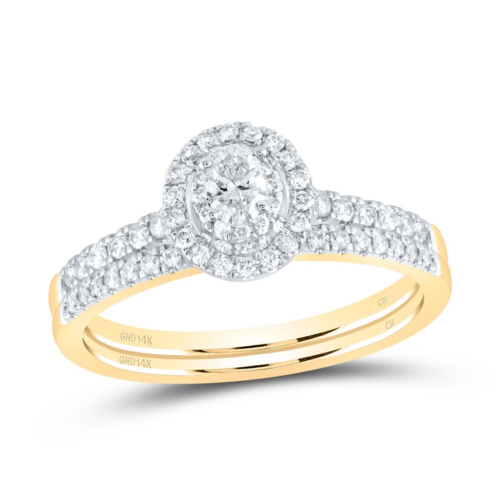 14K Yellow Gold Diamond Oval Double Halo Bridal Set 1/2 Cttw - Splendid Jewellery