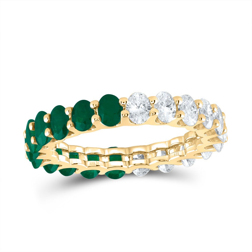 14K Yellow Gold Diamond Oval Emerald Gemstone Ring 1 1/2 Cttw - Splendid Jewellery