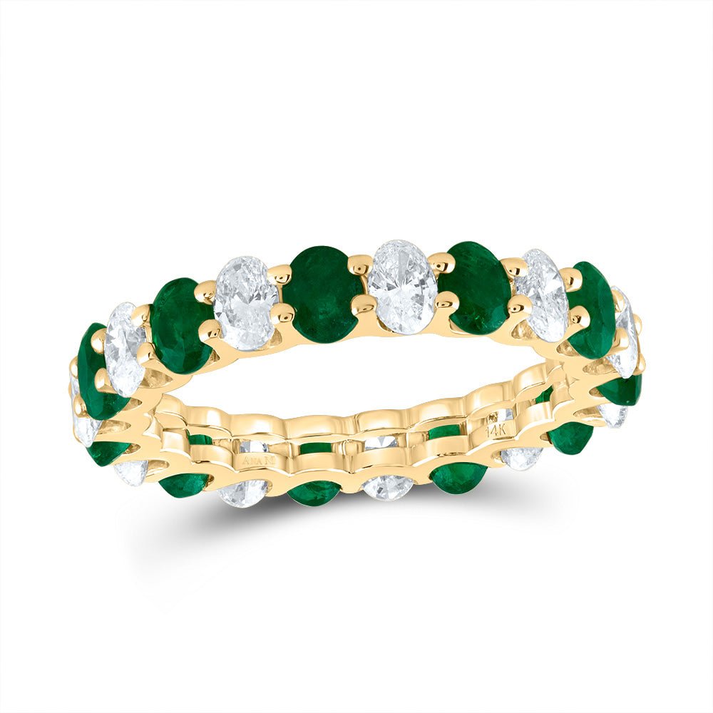 14K Yellow Gold Diamond Oval Emerald Gemstone Ring 1/2 Cttw - Splendid Jewellery