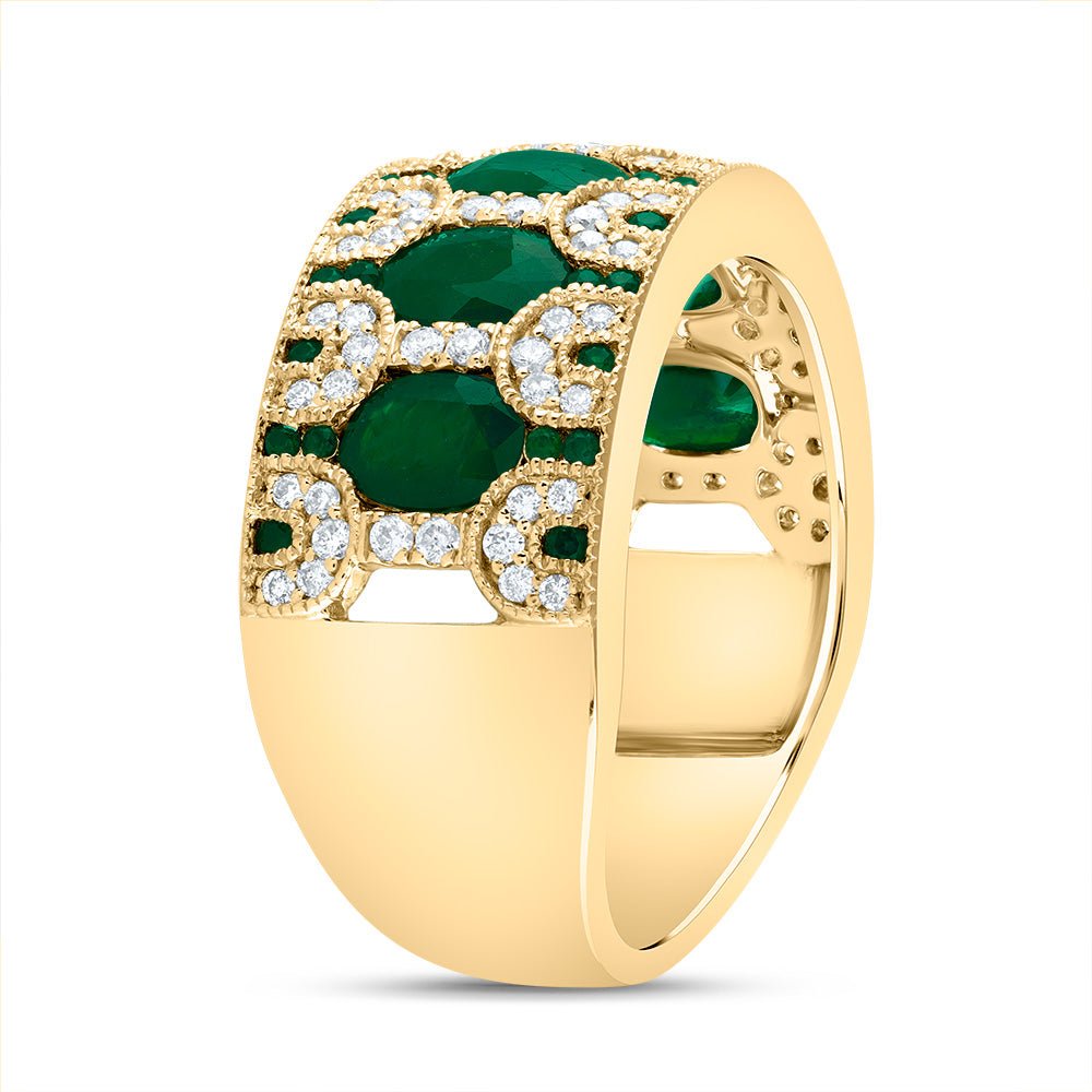 14K Yellow Gold Diamond Oval Emerald Gemstone Ring 1/3 Cttw - Splendid Jewellery