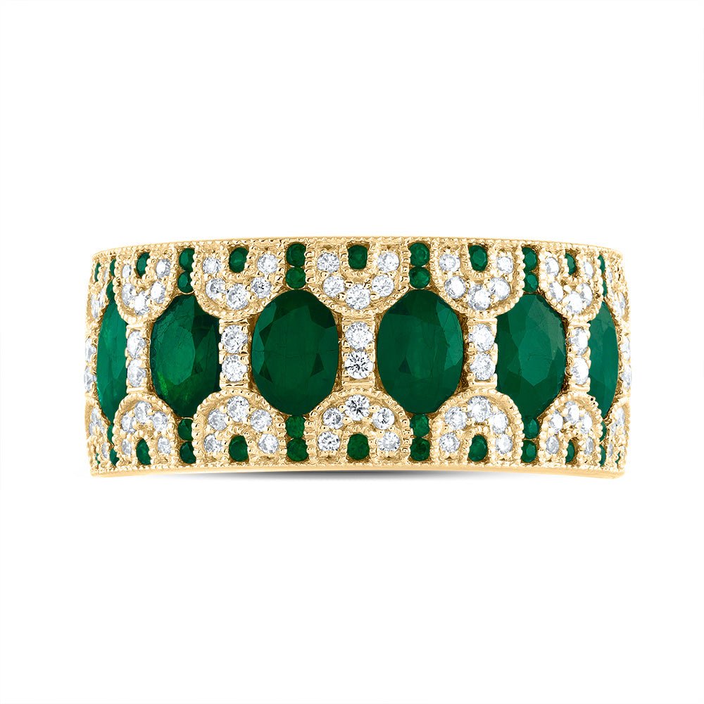 14K Yellow Gold Diamond Oval Emerald Gemstone Ring 1/3 Cttw - Splendid Jewellery
