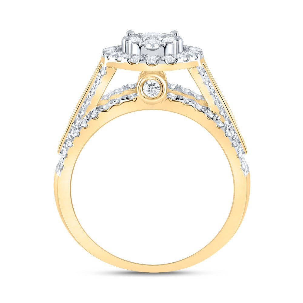 14K Yellow Gold Diamond Oval Single Halo Bridal Ring 1 3/4 Cttw - Splendid Jewellery