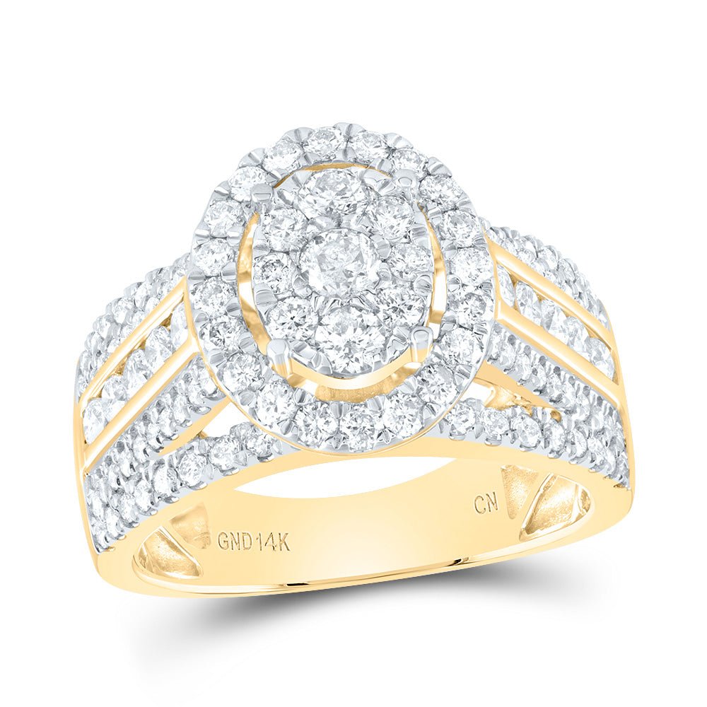 14K Yellow Gold Diamond Oval Single Halo Bridal Ring 1 3/4 Cttw - Splendid Jewellery