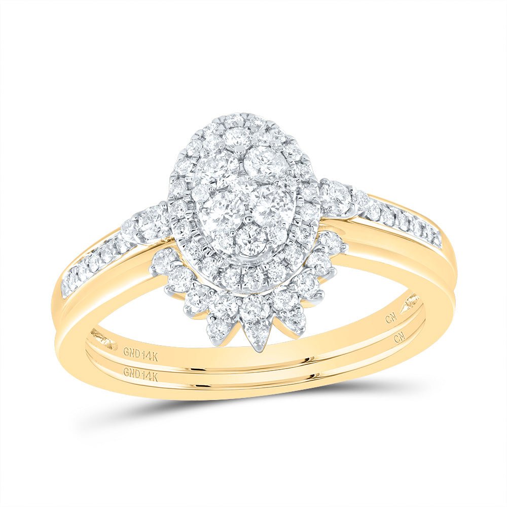 14K Yellow Gold Diamond Oval Single Halo Bridal Set 1/2 Cttw - Splendid Jewellery