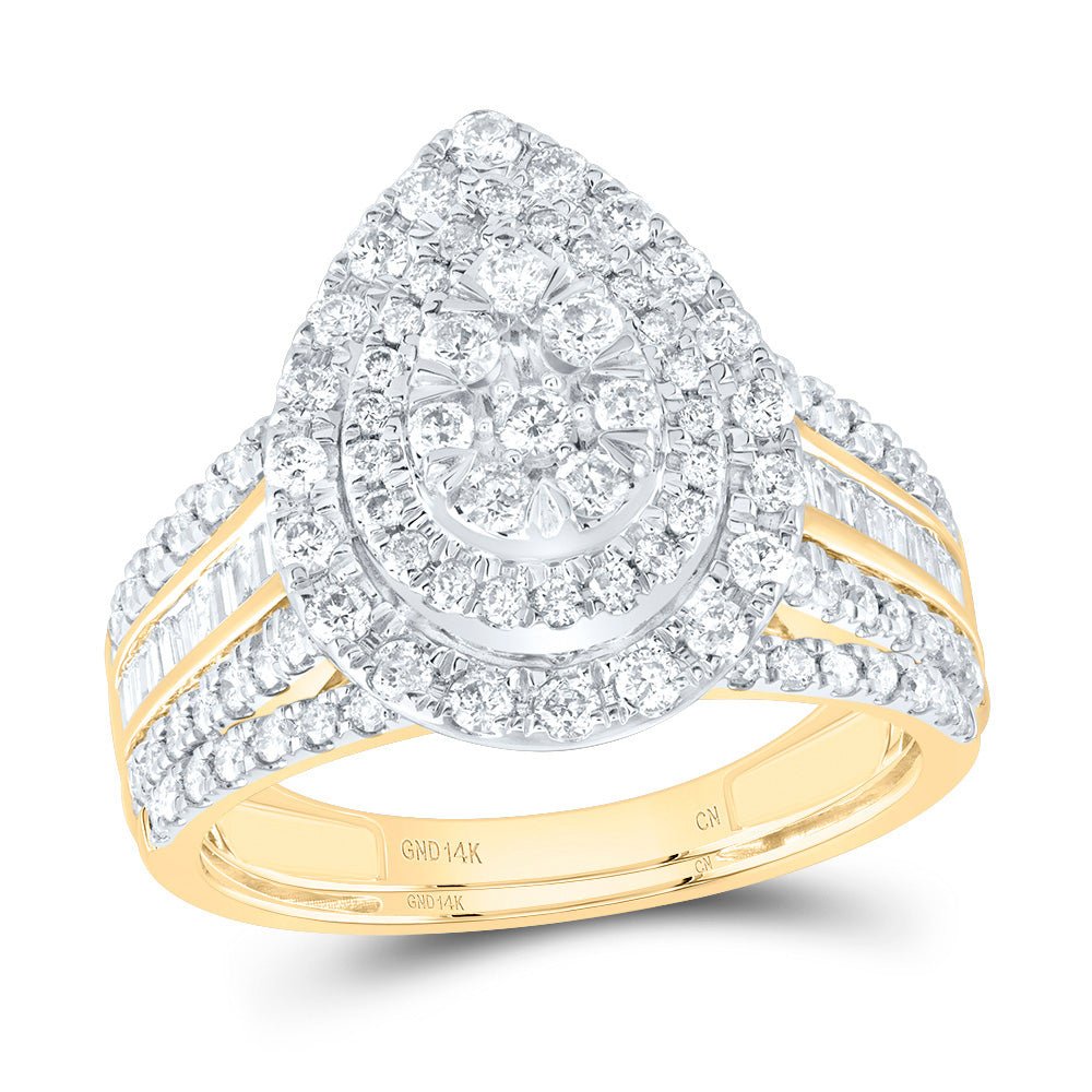 14K Yellow Gold Diamond Pear Double Halo Bridal Set 1 Cttw - Splendid Jewellery