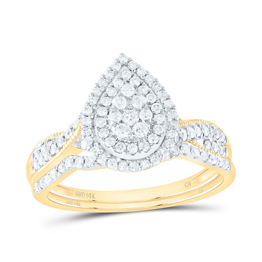 14K Yellow Gold Diamond Pear Double Halo Bridal Set 1/2 Cttw - Splendid Jewellery