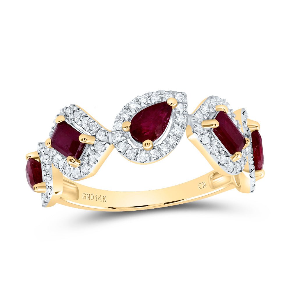 14K Yellow Gold Diamond Ruby Emerald Ruby Gemstone Designer Ring 1/3 Cttw - Splendid Jewellery