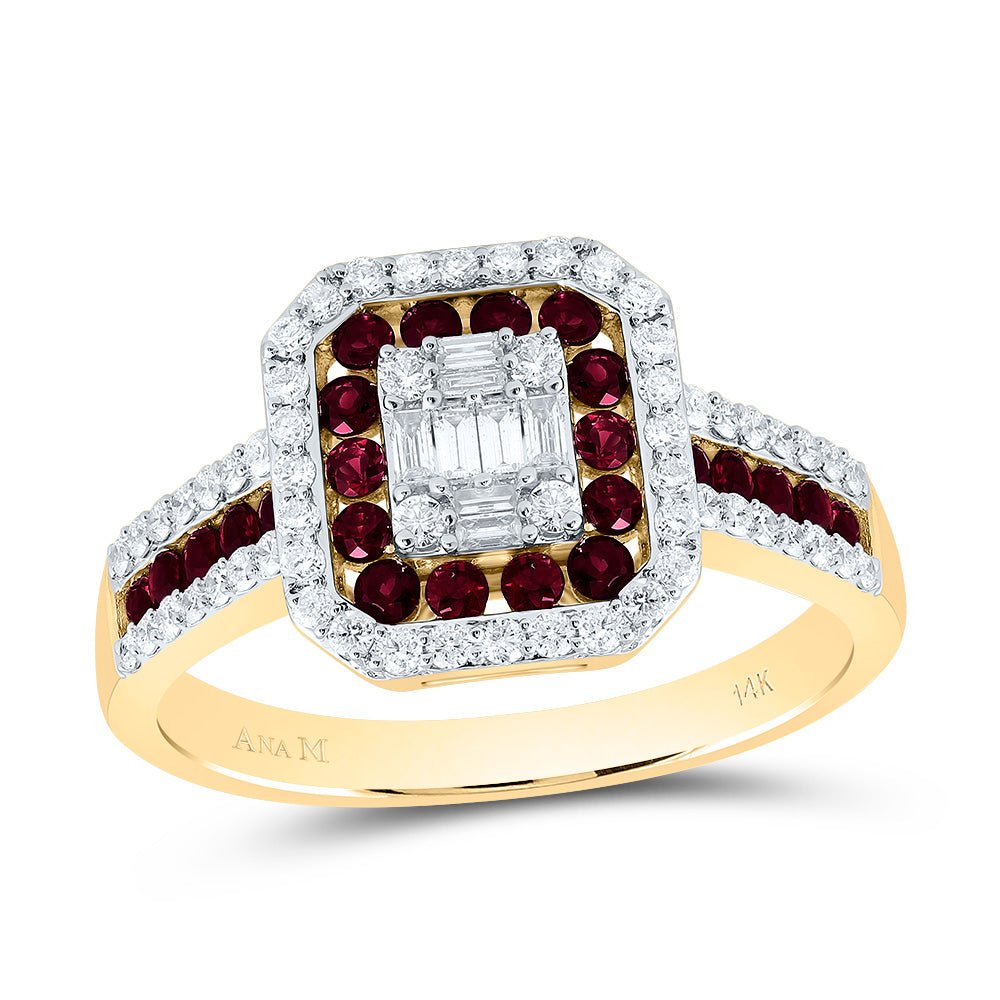 14K Yellow Gold Diamond Ruby Gemstone Octagon Ring 3/8 Cttw - Splendid Jewellery
