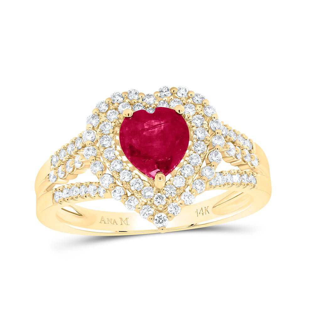 14K Yellow Gold Diamond Ruby Gemstone Ring 1/2 Cttw - Splendid Jewellery
