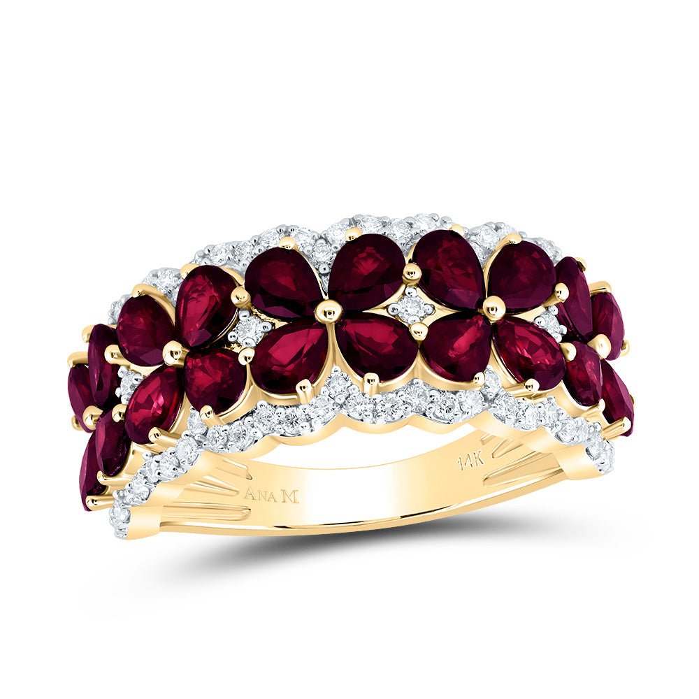14K Yellow Gold Diamond Ruby Gemstone Ring 1/2 Cttw - Splendid Jewellery