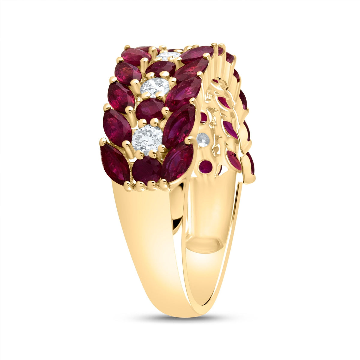 14K Yellow Gold Diamond Ruby Gemstone Ring 1/3 Cttw - Splendid Jewellery