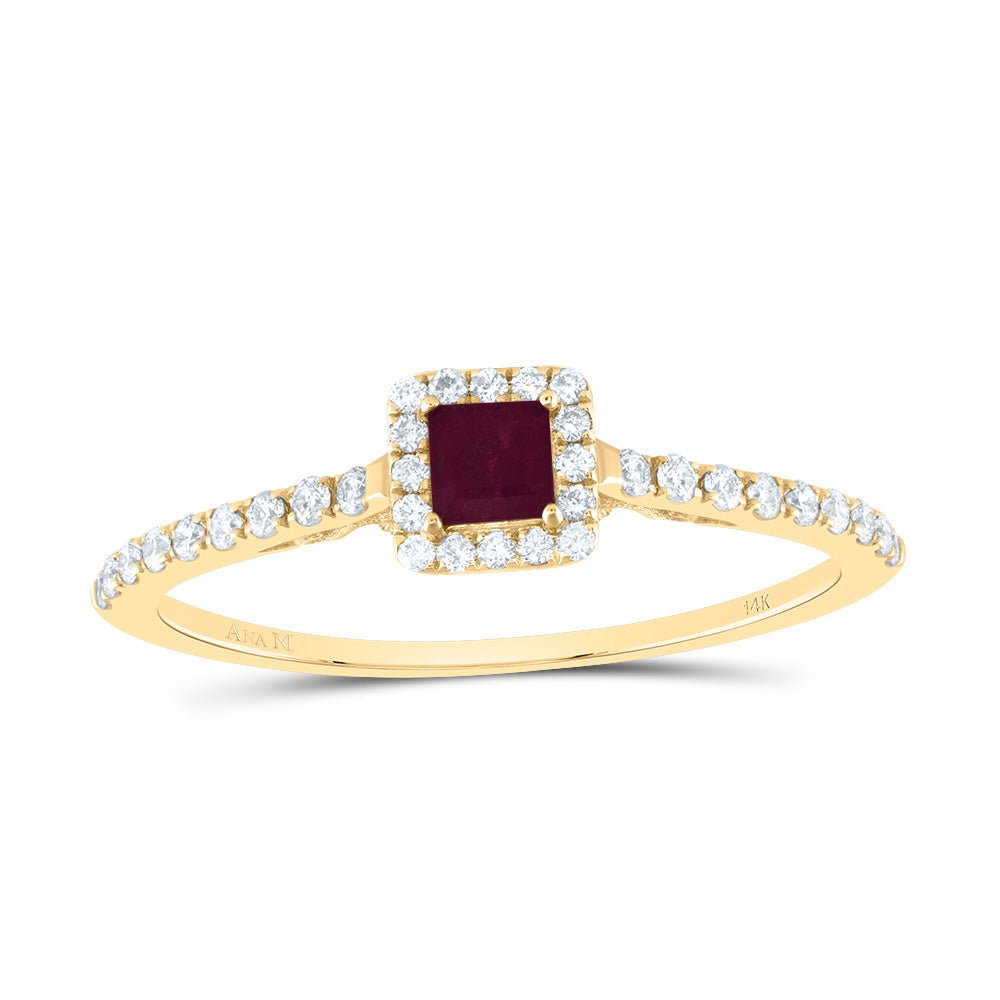 14K Yellow Gold Diamond Ruby Gemstone Ring 1/5 Cttw - Splendid Jewellery
