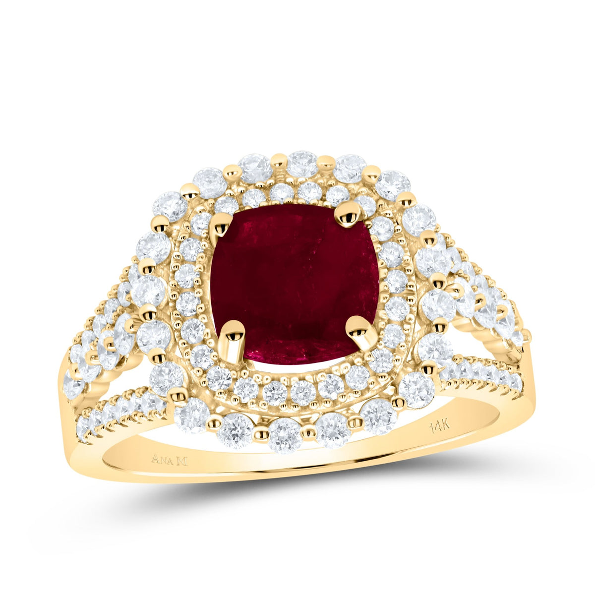 14K Yellow Gold Diamond Ruby Gemstone Ring 3/4 Cttw - Splendid Jewellery