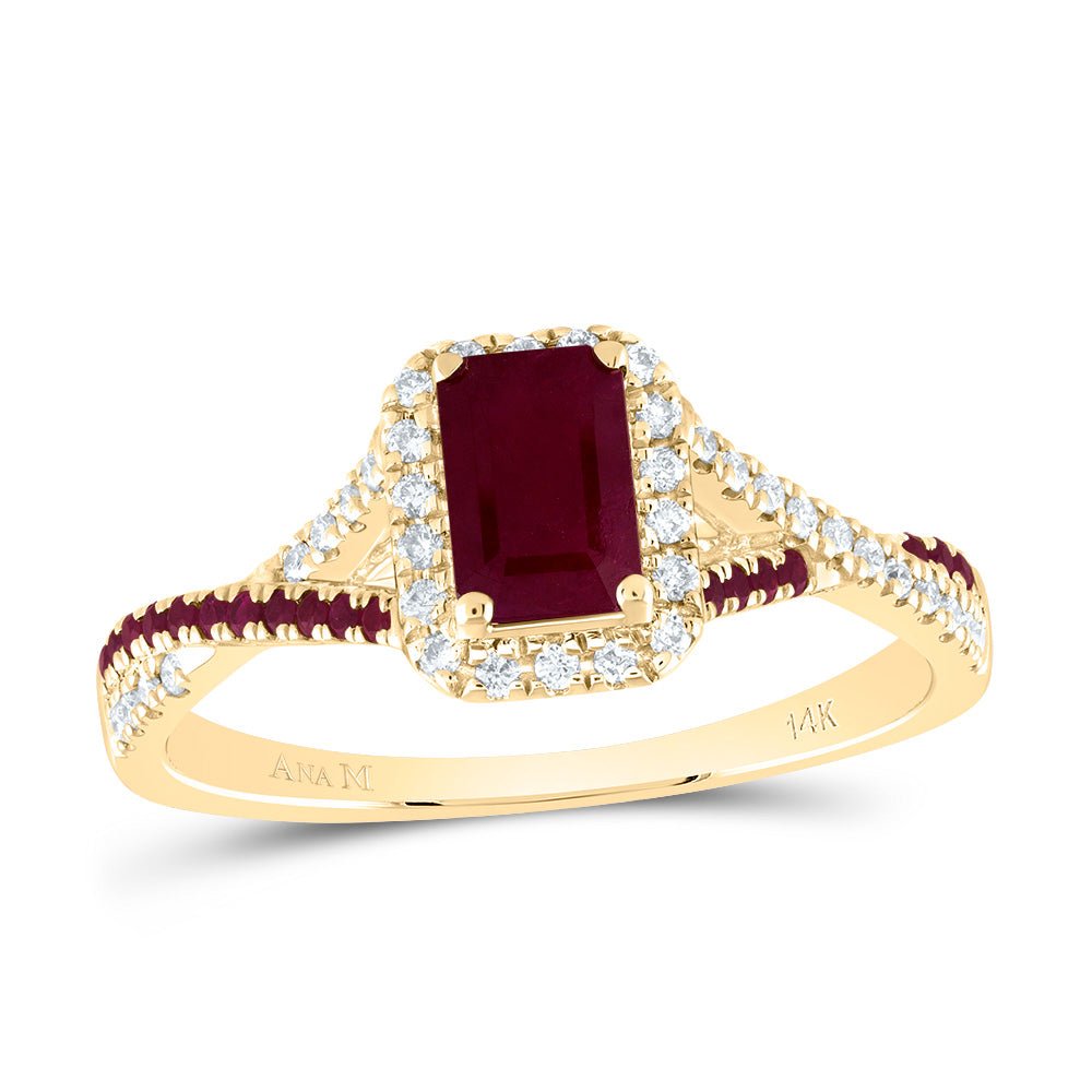 14K Yellow Gold Diamond Ruby Gemstone Single Halo Bridal Ring 1/6 Cttw - Splendid Jewellery