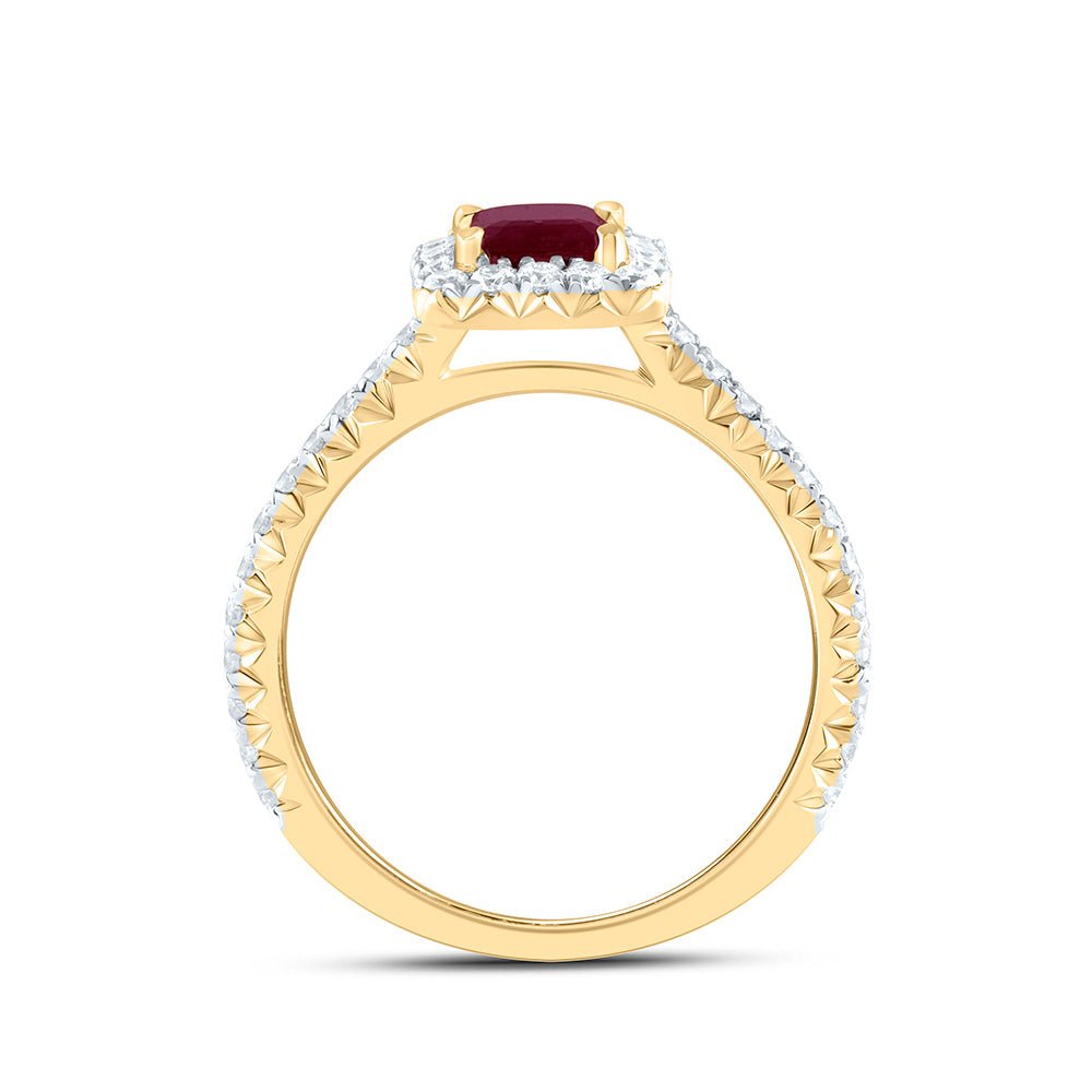 14K Yellow Gold Diamond Ruby Gemstone Single Halo Engagement Ring 1/2 Cttw - Splendid Jewellery