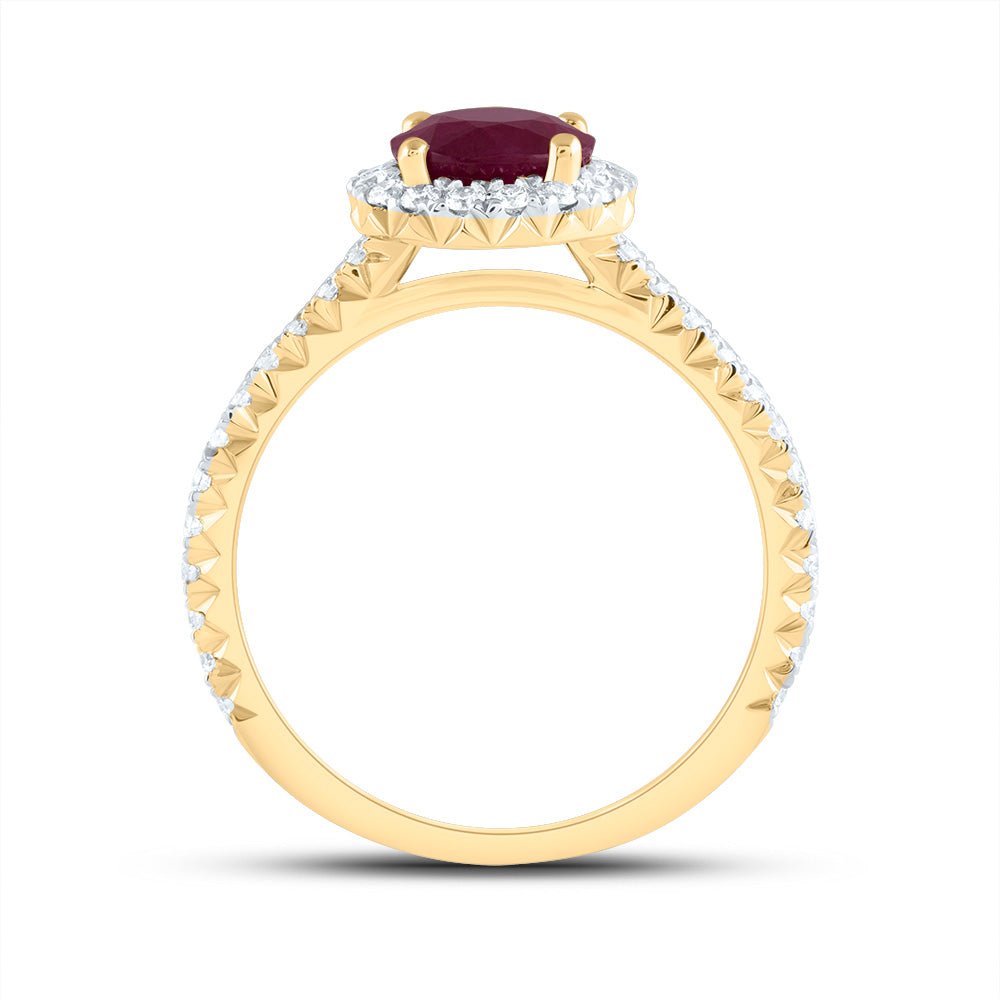 14K Yellow Gold Diamond Ruby Gemstone Single Halo Engagement Ring 1/2 Cttw - Splendid Jewellery
