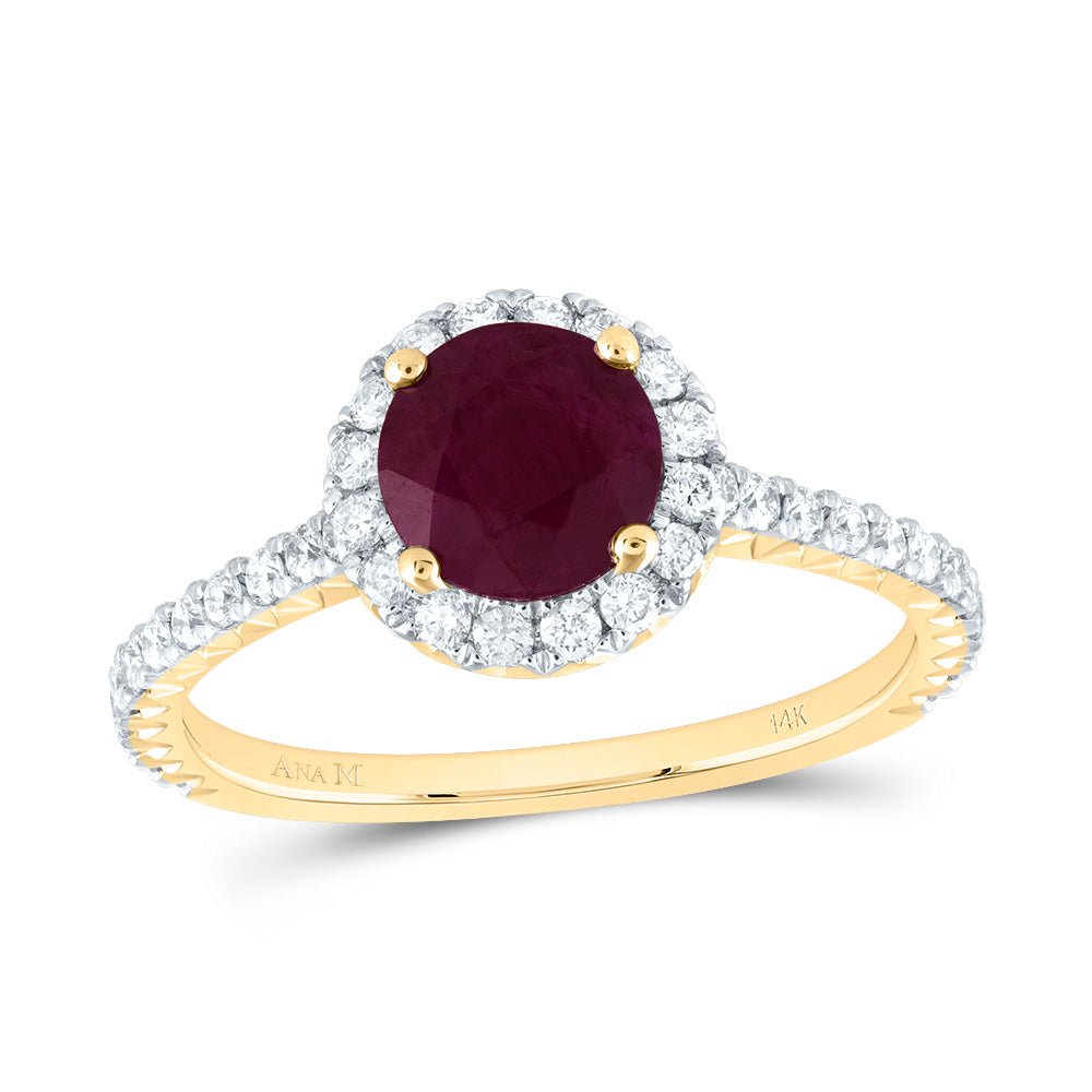 14K Yellow Gold Diamond Ruby Gemstone Single Halo Engagement Ring 1/2 Cttw - Splendid Jewellery
