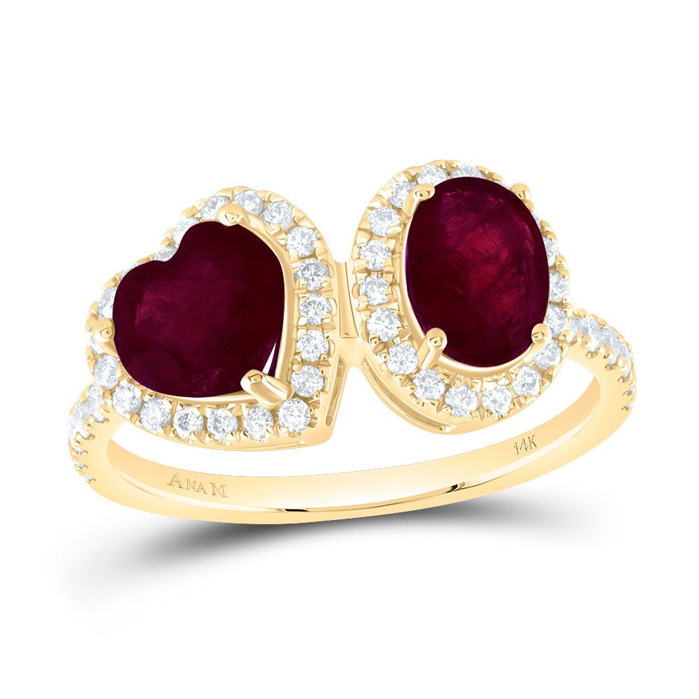 14K Yellow Gold Diamond Ruby Oval Ruby Gemstone Ring 3/8 Cttw - Splendid Jewellery