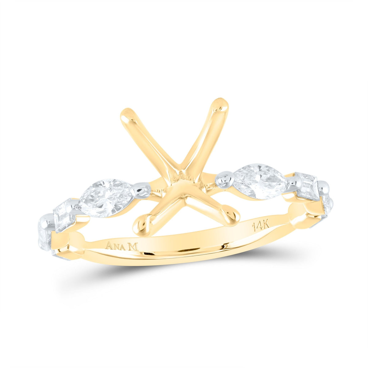 14K Yellow Gold Diamond Semi Mount Bridal Ring 3/4 Cttw - Splendid Jewellery
