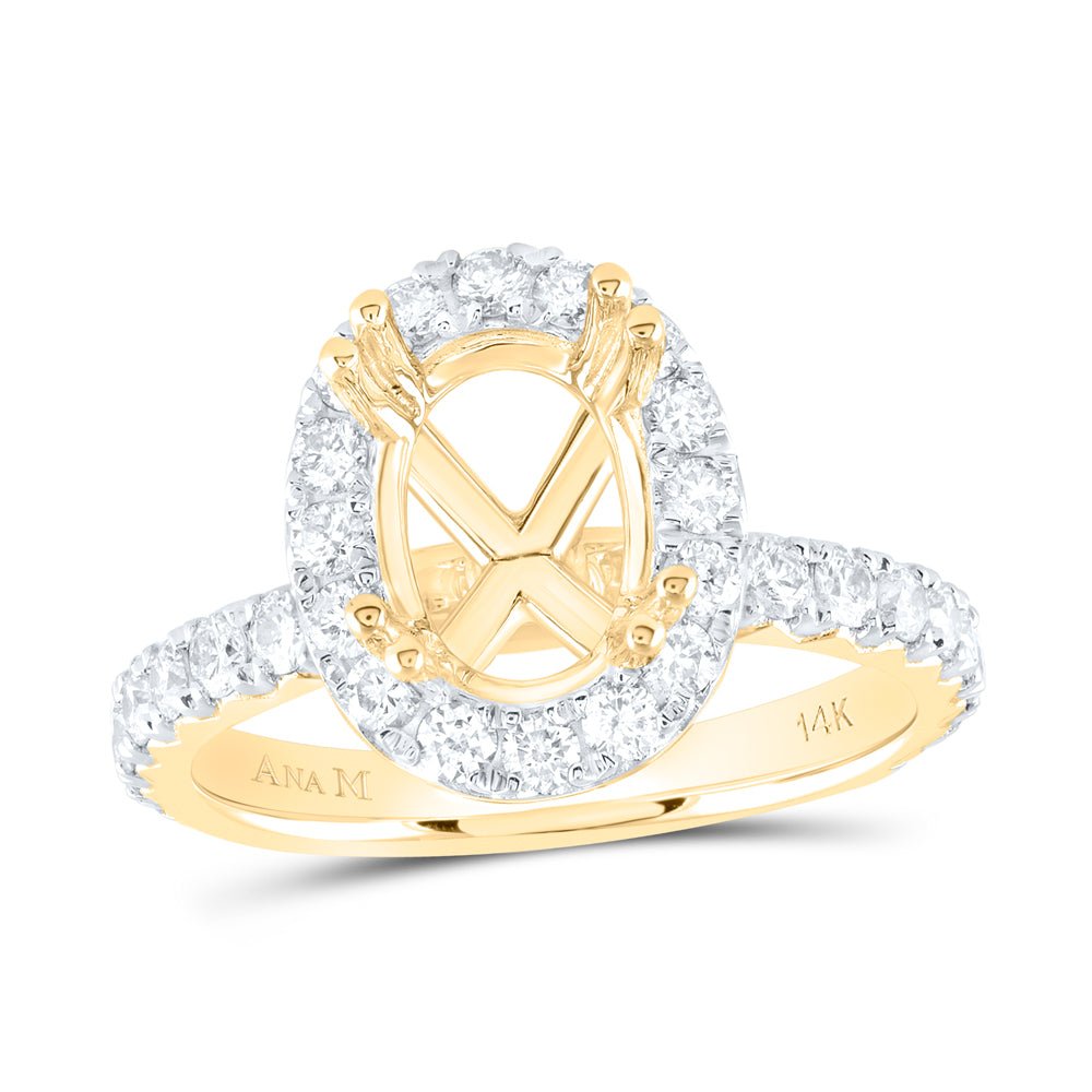 14K Yellow Gold Diamond Semi Mount Single Halo Engagement Ring 1 Cttw - Splendid Jewellery