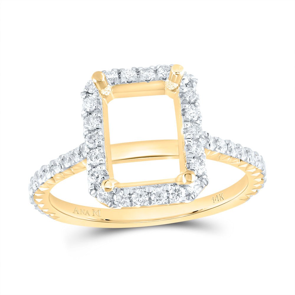 14K Yellow Gold Diamond Semi Mount Single Halo Engagement Ring 1/2 Cttw - Splendid Jewellery