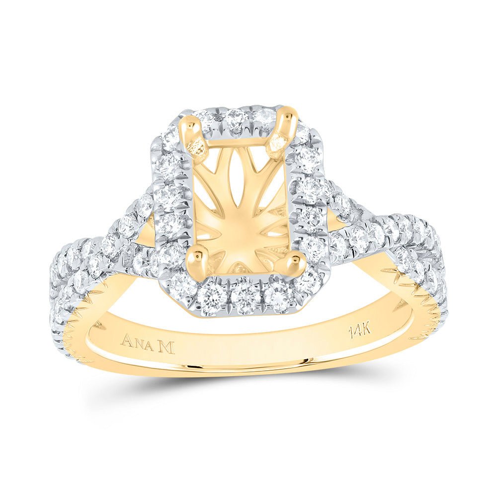 14K Yellow Gold Diamond Semi Mount Single Halo Engagement Ring 3/4 Cttw - Splendid Jewellery
