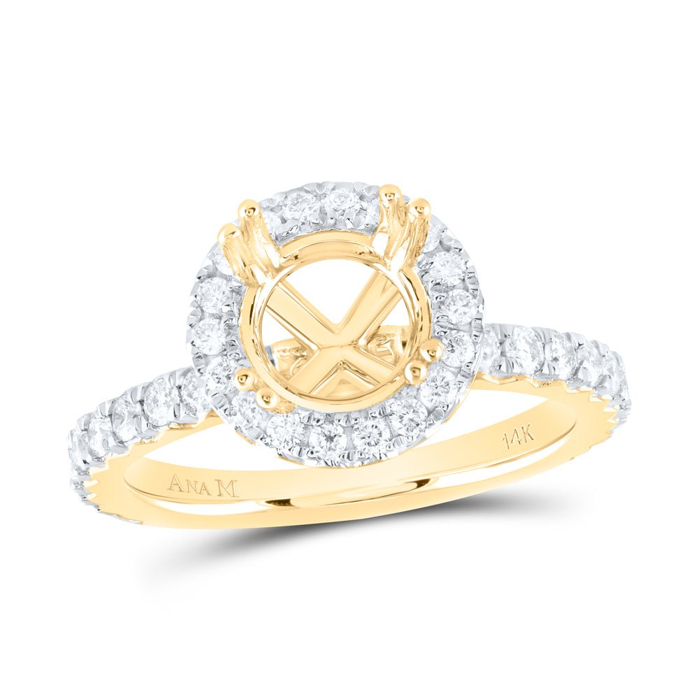 14K Yellow Gold Diamond Semi Mount Single Halo Engagement Ring 3/4 Cttw - Splendid Jewellery