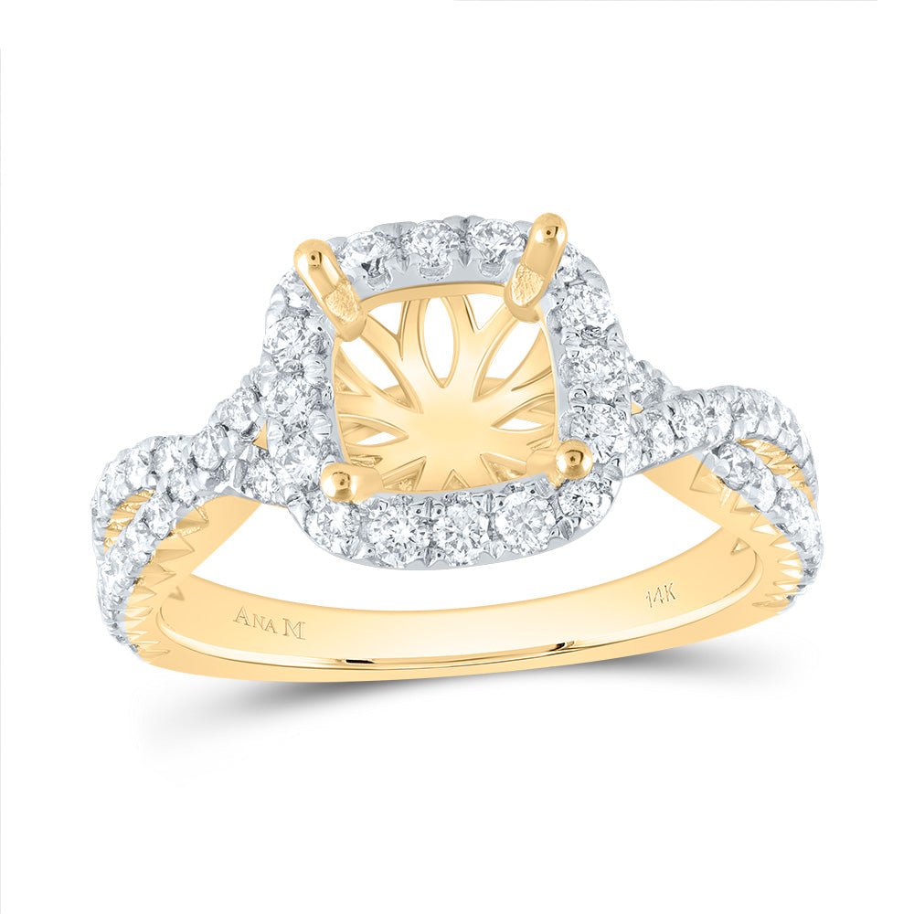 14K Yellow Gold Diamond Semi Mount Single Halo Engagement Ring 3/4 Cttw - Splendid Jewellery