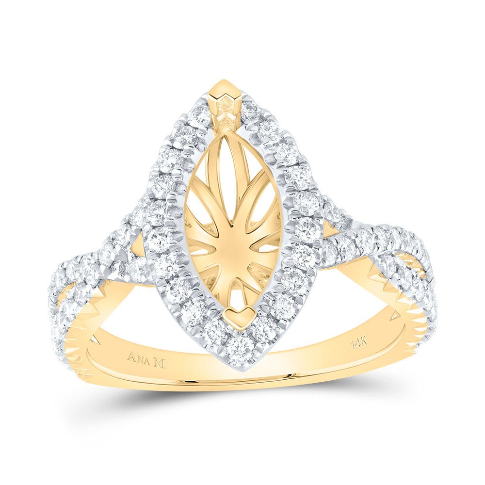14K Yellow Gold Diamond Semi Mount Single Halo Engagement Ring 3/4 Cttw - Splendid Jewellery