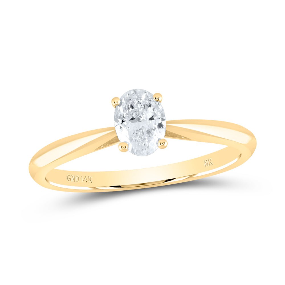 14K Yellow Gold Diamond Si Ij Oval Solitaire Ring 1 Cttw - Splendid Jewellery