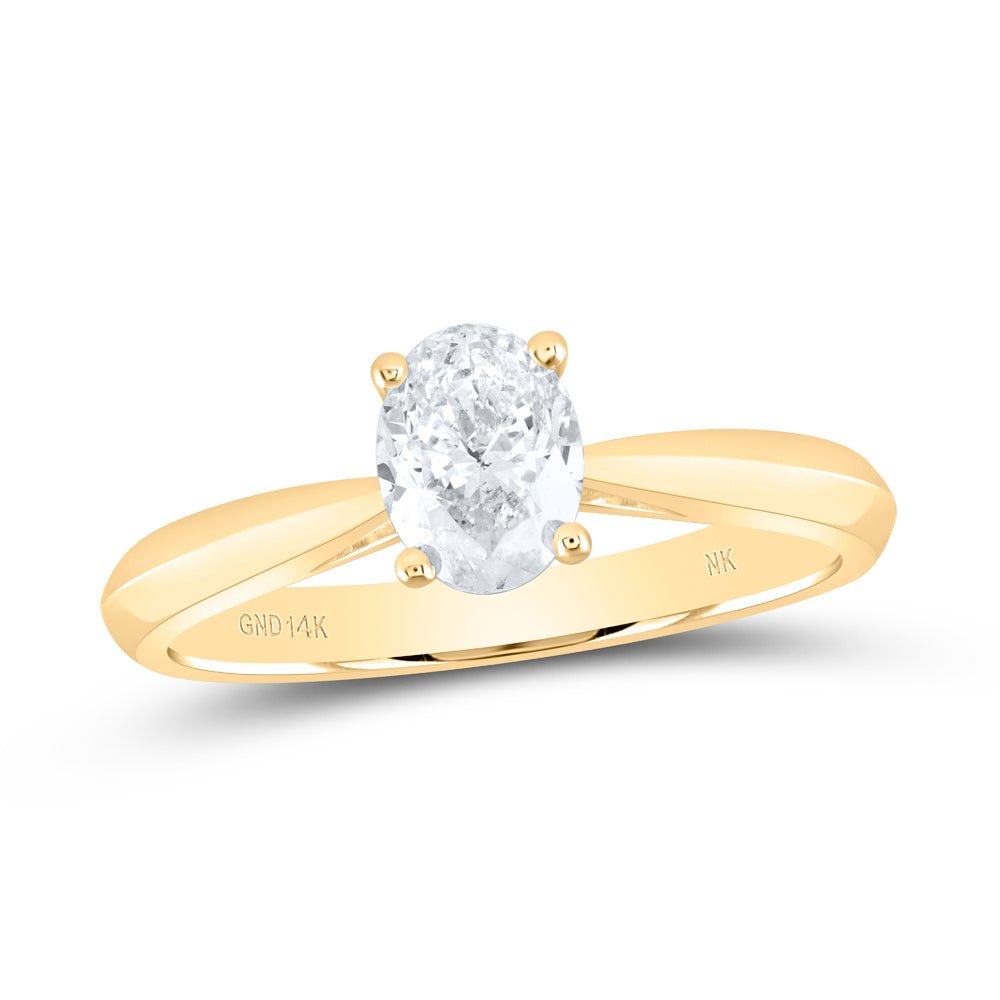 14K Yellow Gold Diamond Si Ij Oval Solitaire Ring 3/4 Cttw - Splendid Jewellery