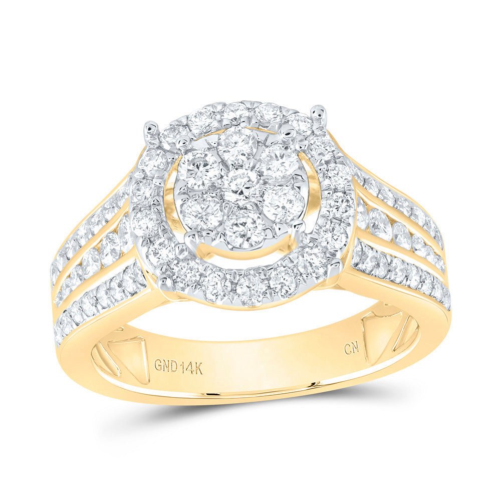 14K Yellow Gold Diamond Single Halo Bridal Ring 1 Cttw - Splendid Jewellery