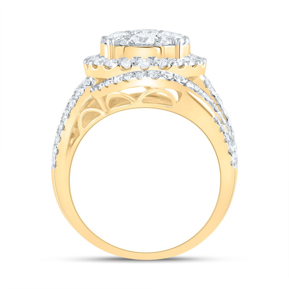 14K Yellow Gold Diamond Single Halo Fashion Bridal Ring 3 Cttw - Splendid Jewellery