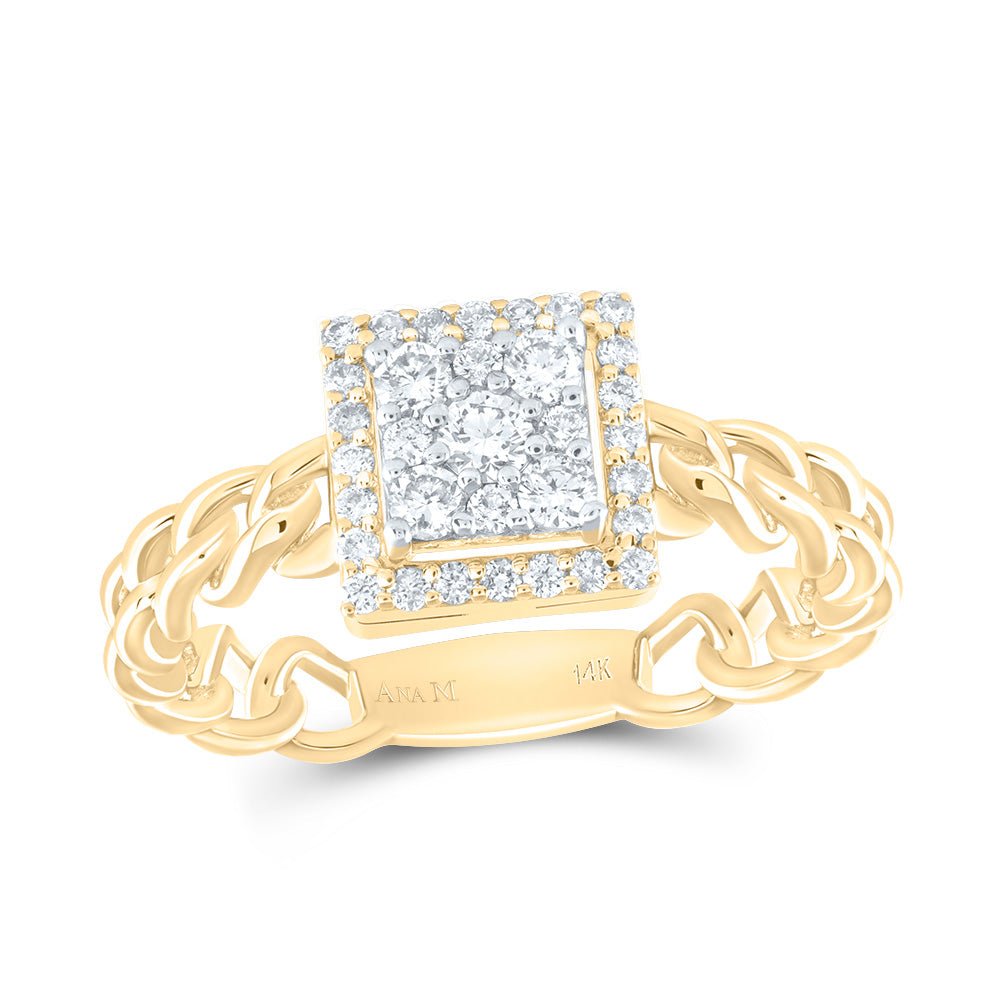 14K Yellow Gold Diamond Square Designer Ring 3/8 Cttw - Splendid Jewellery