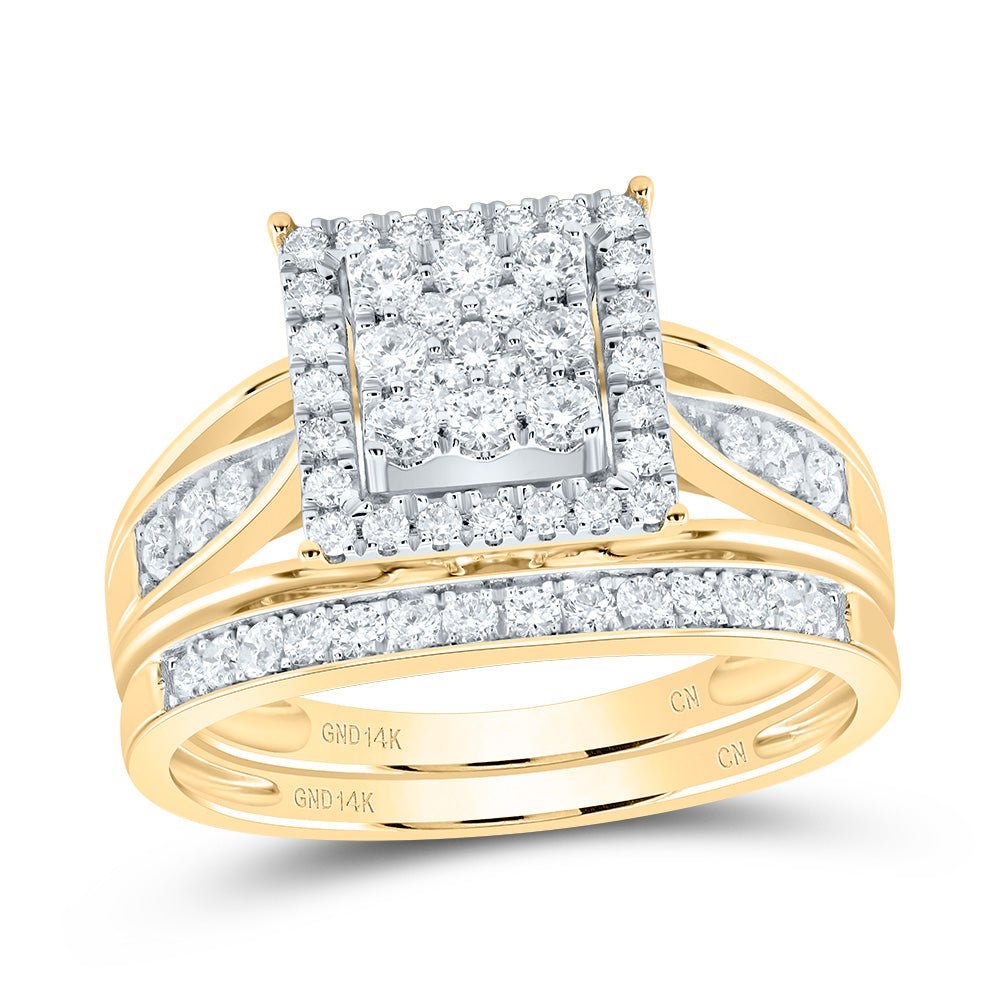 14K Yellow Gold Diamond Square Trio Ring Set 1 Cttw - Splendid Jewellery