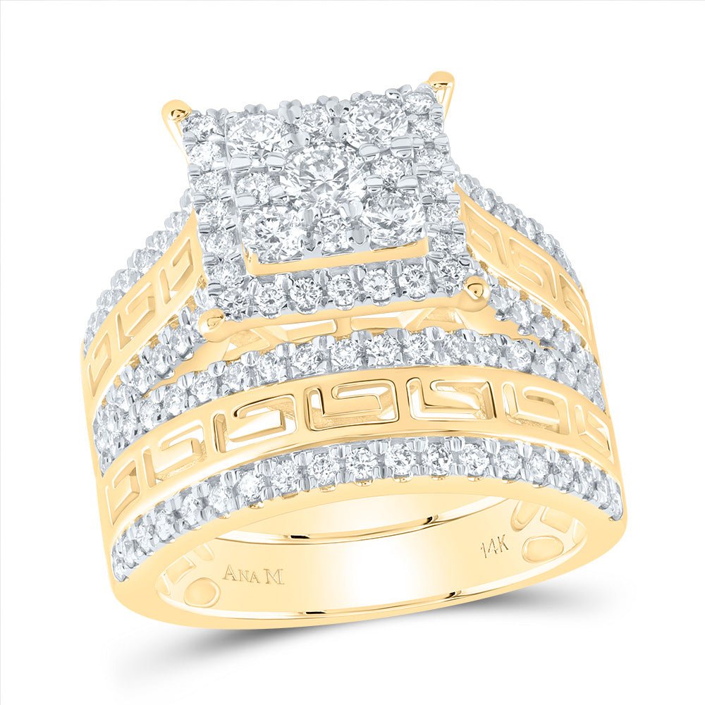 14K Yellow Gold Diamond Square Trio Ring Set 2 Cttw - Splendid Jewellery