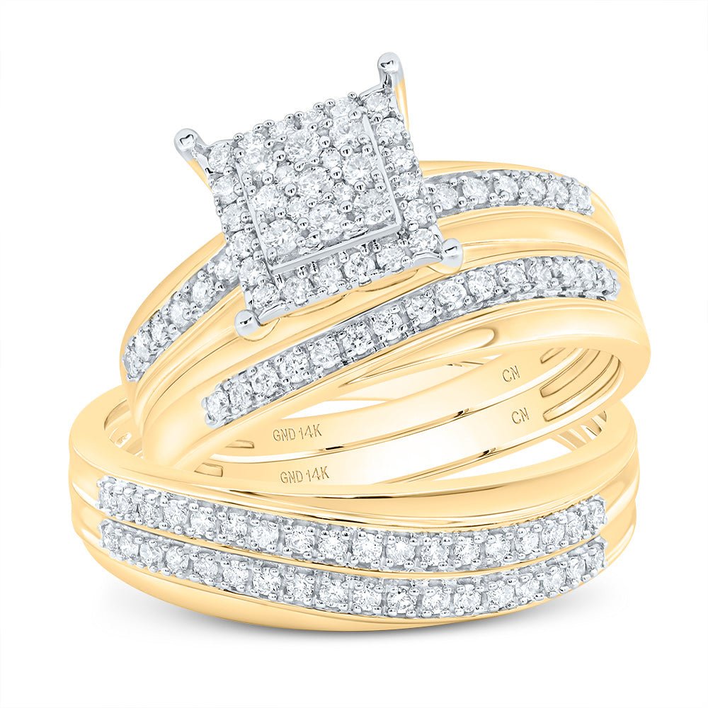 14K Yellow Gold Diamond Square Trio Ring Set 5/8 Cttw - Splendid Jewellery