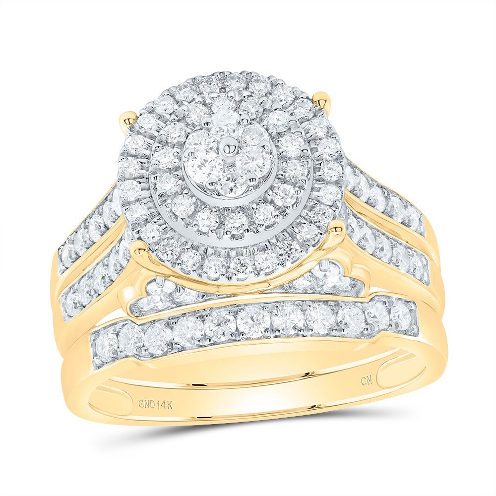 14K Yellow Gold Diamond Trio Ring Set 1 3/8 Cttw - Splendid Jewellery