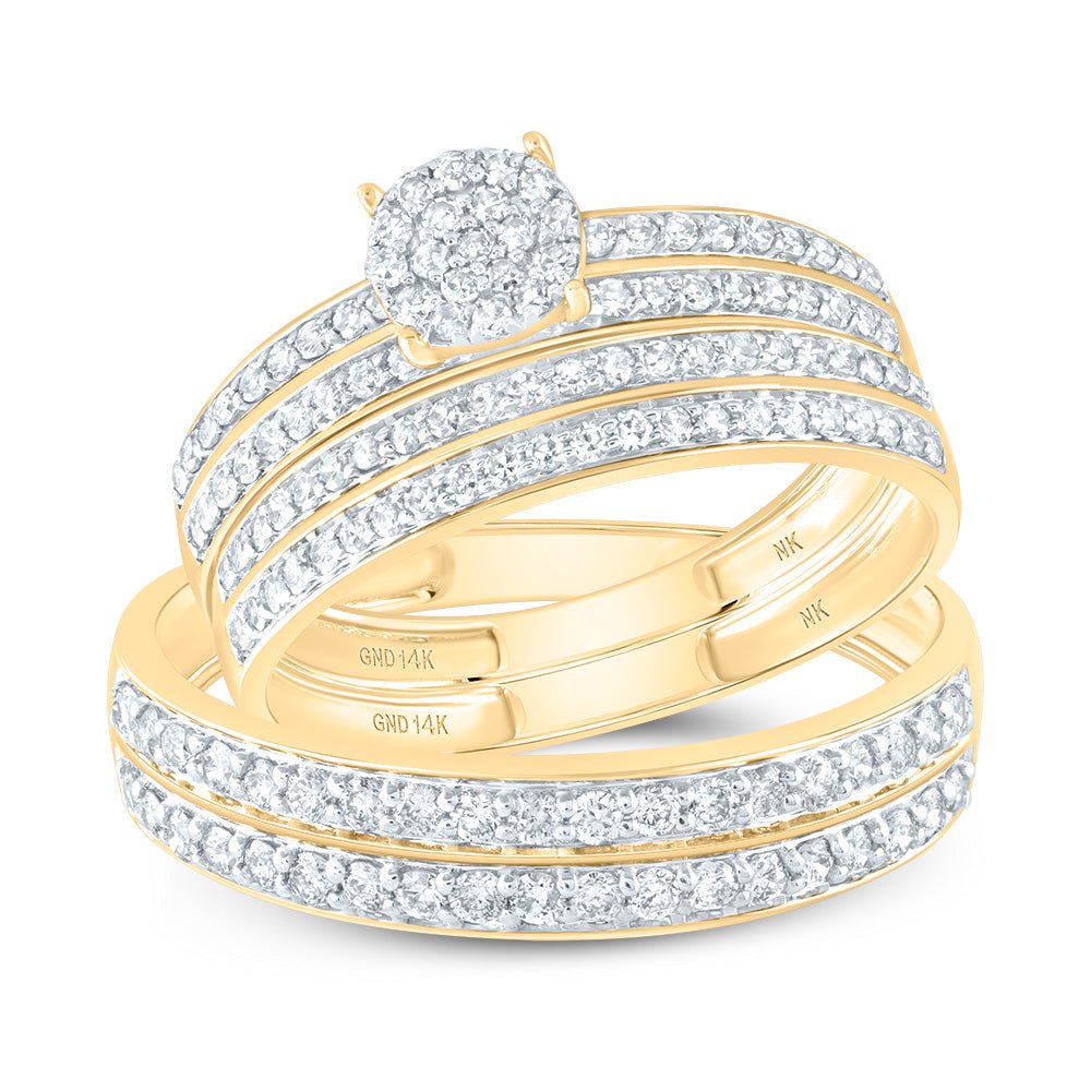 14K Yellow Gold Diamond Trio Ring Set 1 Cttw - Splendid Jewellery