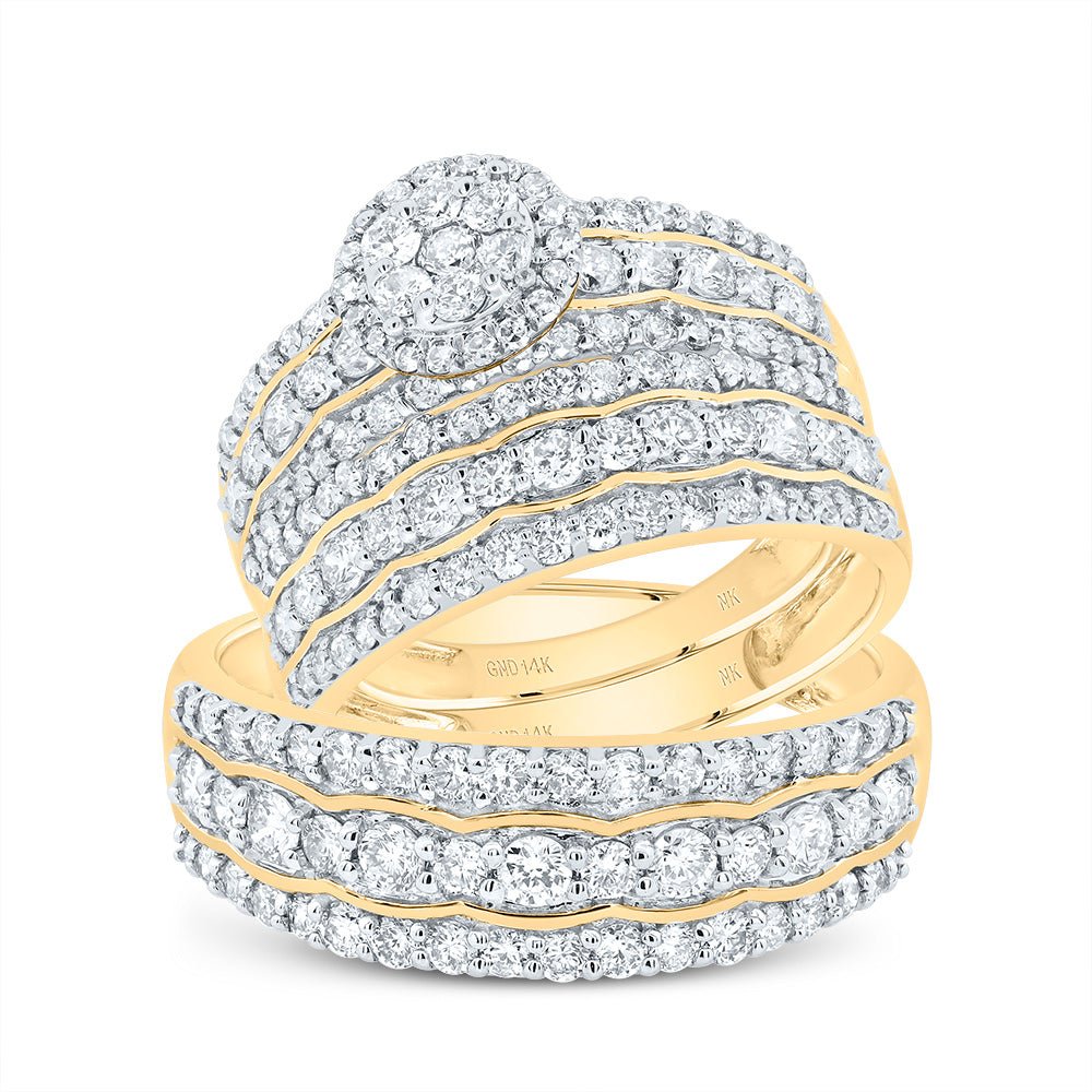 14K Yellow Gold Diamond Trio Ring Set 2 1/3 Cttw - Splendid Jewellery