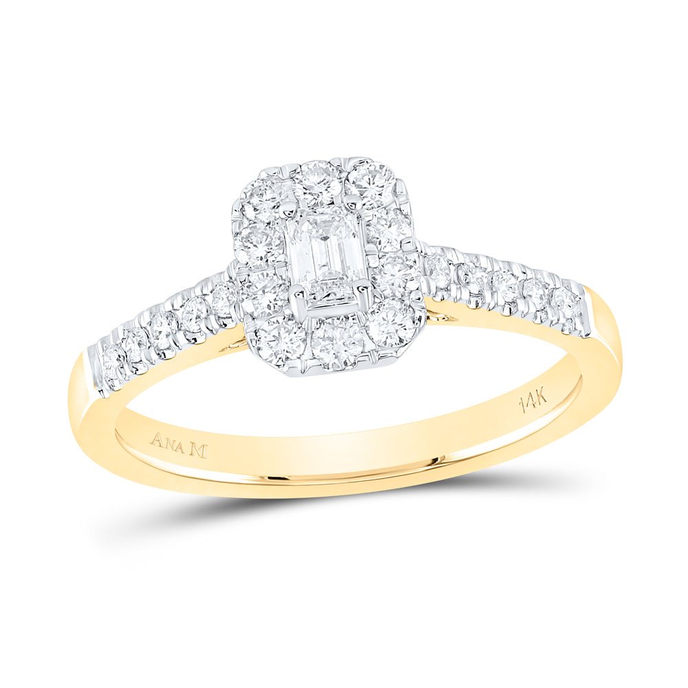 14K Yellow Gold Emerald Diamond Cemrl Ring 1/2 Cttw - Splendid Jewellery