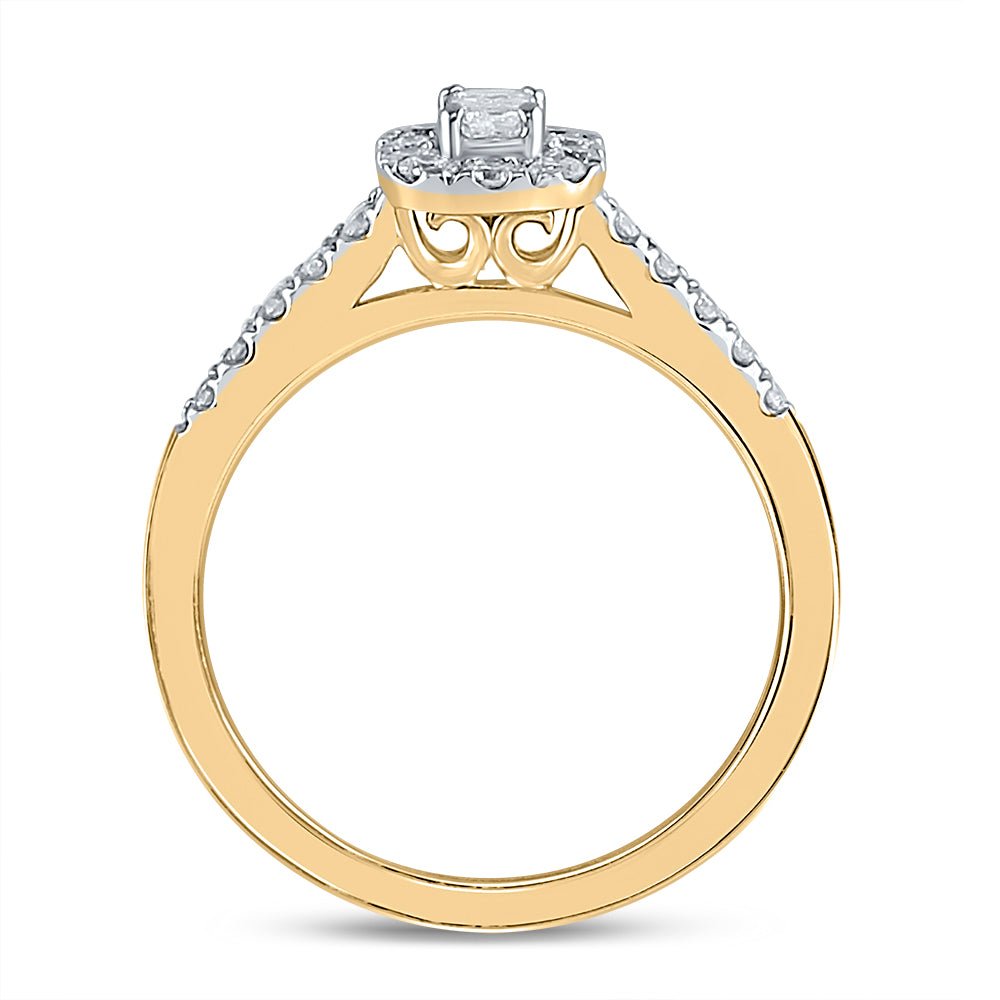 14K Yellow Gold Emerald Diamond Cemrl Ring 1/2 Cttw - Splendid Jewellery